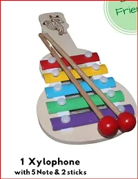 wooden xylophone guitar shaped musical toy for children with 5 note pack of 1- Multi color-thumb3