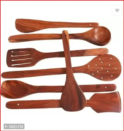 7 PCS Wooden Spoons and Spatula for Cooking, Sleek, Sold and Non-Stick Cookware for Home Use and Kitchen Deacute;cor