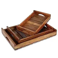 Wooden Serving Trays with Handle ndash; Set of 3 ndash; Large, Medium and Small Serving Trays - for Breakfast, Coffee Table-thumb1