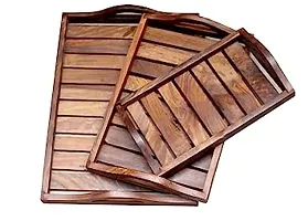Wooden Serving Tray, Handmade  Handcrafted Rectangular Serving Platter - Set of 3-thumb1