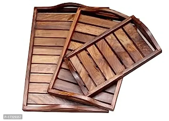 Wooden Serving Tray, Handmade  Handcrafted Rectangular Serving Platter - Set of 3-thumb2