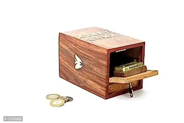 Wooden Money Bank / Gullak / Money Box - Rectangular Shape with Musical Infant Toy, / Dugi Dugi Rattle Sweet Cuddle Infant of JhunJhuna ( wooden )-thumb3