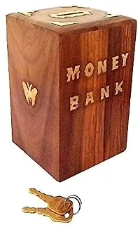 Piggy Bank for Adults Wooden Money Bank Coin Box for Kids with Lock  and Wooden Baby Rattle Toy - Hand Crafted Rattle Set for Kids-thumb2