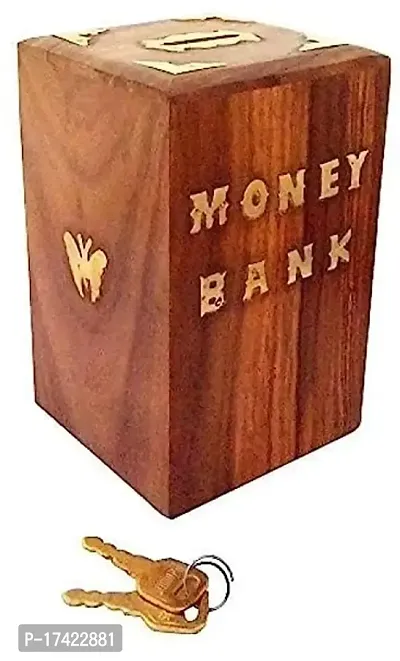 Piggy Bank for Adults Wooden Money Bank Coin Box for Kids with Lock  and Wooden Baby Rattle Toy - Hand Crafted Rattle Set for Kids-thumb3