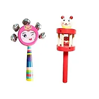 Wooden Money Bank with Wooden Baby Rattle Toy - Hand Crafted Rattle Set for Kids - Musical Toy for Newly Born (Pack of 2 face, cage Rattle)-thumb1