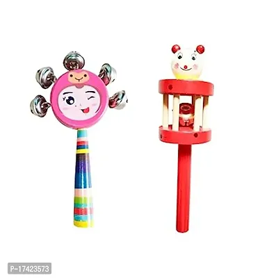 Wooden Money Bank with Wooden Baby Rattle Toy - Hand Crafted Rattle Set for Kids - Musical Toy for Newly Born (Pack of 2 face, cage Rattle)-thumb2