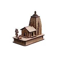 Wish Online Wooden Hand Carved 3D Kedarnath Temple, Mandir | Wooden Temple | Wooden Miniature with Double-Sided Tape for Car Dashboard-thumb1