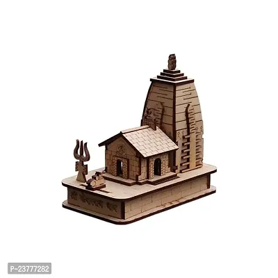 Wish Online Wooden Hand Carved 3D Kedarnath Temple, Mandir | Wooden Temple | Wooden Miniature with Double-Sided Tape for Car Dashboard-thumb2