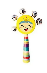 Toys Colourful Wooden Baby Rattle Toy - Hand Crafted Rattle Set for Kids - Musical Toy for Newly Born Color May Very (Face Rattle )-thumb1