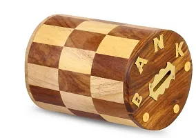 Chess Design Pattern Embossed Cylindrical Wooden Money Bank for Kids, Safe Coin Storage for Children  Birthday Gift .-thumb1