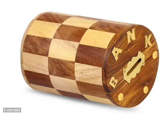 Chess Design Pattern Embossed Cylindrical Wooden Money Bank for Kids, Safe Coin Storage for Children  Birthday Gift .-thumb2