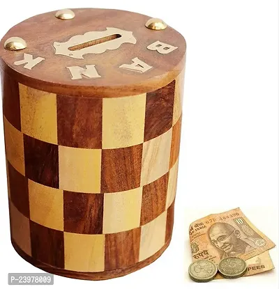 Chess Design Pattern Embossed Cylindrical Wooden Money Bank for Kids, Safe Coin Storage for Children  Birthday Gift .-thumb3