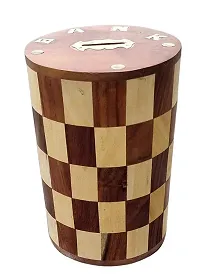 Chess Design Pattern Embossed Cylindrical Wooden Money Bank for Kids, Safe Coin Storage for Children  Birthday Gift .-thumb3
