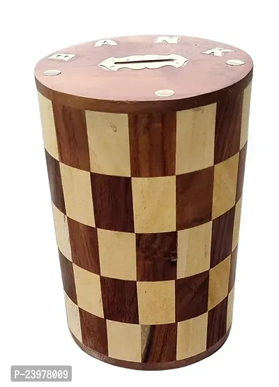 Chess Design Pattern Embossed Cylindrical Wooden Money Bank for Kids, Safe Coin Storage for Children  Birthday Gift .-thumb4