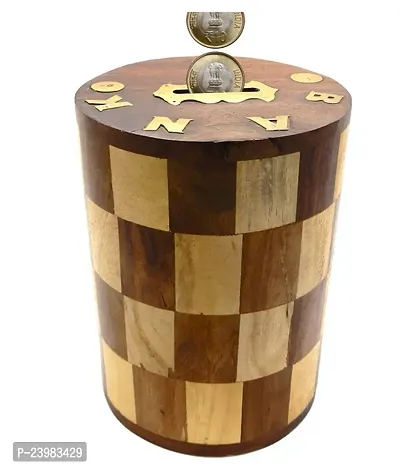 Wooden Money Bank in Round Shape  Chess Look for Coin Saving Box Gifts for Kids, Girls | Boys  Adults .-thumb0