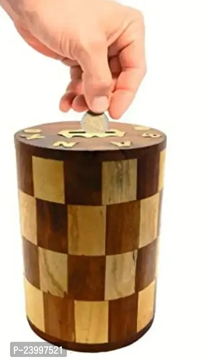 Wooden Money Bank Chess Print Round Shape Piggy Bank | Money Bank for Kids and Adult Gifts for Kids, Girls Coin Saving Box , 5 Inches-thumb3