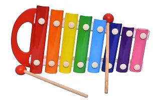 Wooden Framed Xylophone 8 Notes| Baby Musical Toy | Wooden Xylophone with 8 Notes for Kids with Handle (Pack of 1)-thumb2