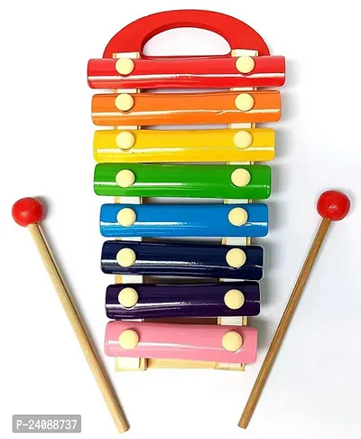 Wooden Xylophone Kids First Musical Sound Instrument with Metal Keys  Wooden Stick- Multicolour Wooden Musical Toy with 8 Notes- Gift for Girls  Boys