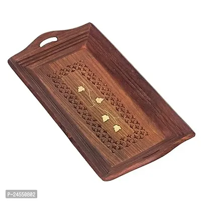 Wish Online Wooden Premium Quality Serving Tray with Hand Carved Design  30 cm-thumb0