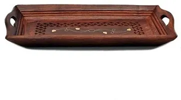 Wish Online Wooden Premium Quality Serving Tray with Hand Carved Design  30 cm-thumb1