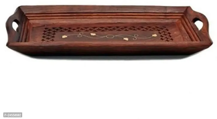 Wish Online Wooden Premium Quality Serving Tray with Hand Carved Design  30 cm-thumb2