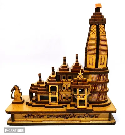 Wish Online Wooden Hand Carved Temple Shri Ram Mandir Ayodhya 3D Decorative Showpiece Wood Temple for Gift Replica Wooden Engineered Home for CAR Dashboard
