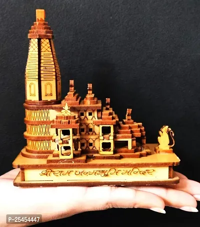Wish Online Wooden Hand Carved Temple Shri Ram Mandir Ayodhya 3D Decorative Showpiece Wood Temple for Gift Replica Wooden Multi use. Engineered Home for CAR Dashboard