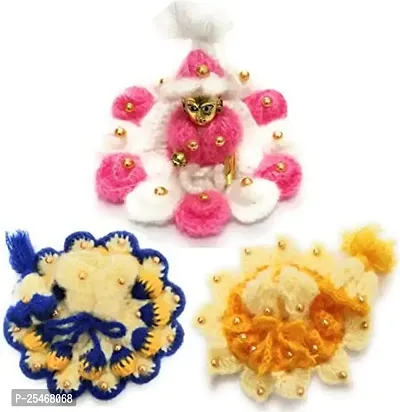 Wish Online Laddu Gopal Winter Dress Size 2 no God Woolen Designer Dress for Krishna Ladoo Gopal Mix Color Moti Dress, Poshak (Set of 3)-thumb0