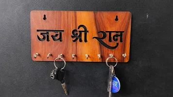 Wish Online 3D Natural Wood / Mahadev Key Hanging Key Holder , Glossy Wooden Key Holder / Stand / Hanger for Decor Home (Jai Shree Ram)-thumb3