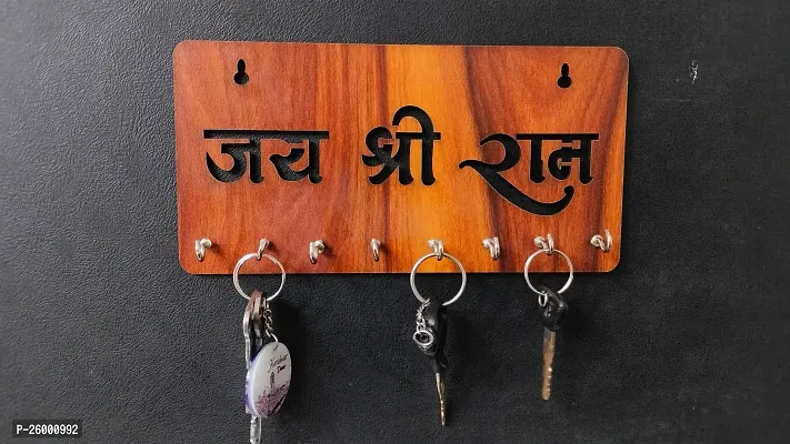 Wish Online 3D Natural Wood / Mahadev Key Hanging Key Holder , Glossy Wooden Key Holder / Stand / Hanger for Decor Home (Jai Shree Ram)-thumb3