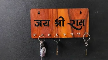 Wish Online 3D Natural Wood / Mahadev Key Hanging Key Holder , Glossy Wooden Key Holder / Stand / Hanger for Decor Home (Jai Shree Ram)-thumb3