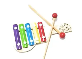 Wooden Musical Instrument Xylophone Toys for Kids ,with 5 Note with 2 Sticks  (Multicolor)-thumb1