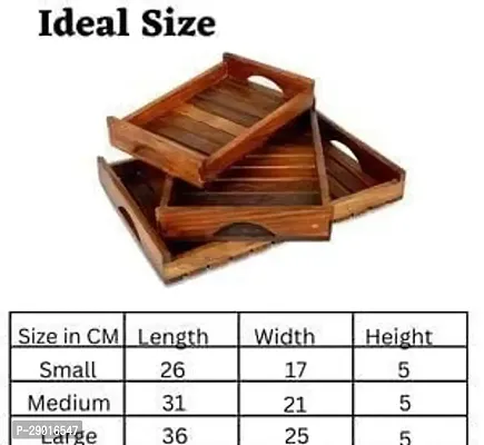 Serving Tray Set of 3 | Handmade Serving Platter Set | Multipurpose Wooden Trays with Handle | Stackable Platters for Serving Snacks, Breakfast, Coffee, Pastries-thumb3