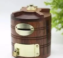 Wooden Money Bank Tank Shape Saving Box For Kids with Lock Funds Deposit Saving Money Bank Coin Box Children Gift  Made For Wood Brown Color Height 5 INCH (Pack of 1pc)-thumb1