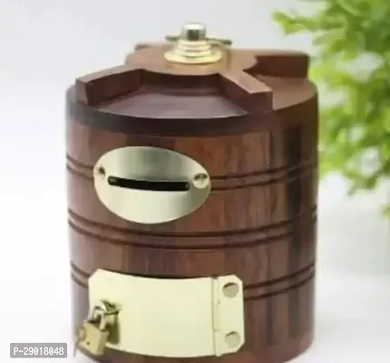 Wooden Money Bank Tank Shape Saving Box For Kids with Lock Funds Deposit Saving Money Bank Coin Box Children Gift  Made For Wood Brown Color Height 5 INCH (Pack of 1pc)-thumb2