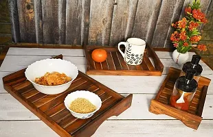 Set Of 3 Wooden Serving Trays With Handles, Trays For Serving Cakes |  Pastries | Snacks |  Breakfast |  Coffee |   Rectangular Shape Brown Kitchen Decorative.-thumb2