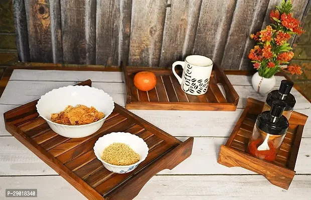 Set Of 3 Wooden Serving Trays With Handles, Trays For Serving Cakes |  Pastries | Snacks |  Breakfast |  Coffee |   Rectangular Shape Brown Kitchen Decorative.-thumb3