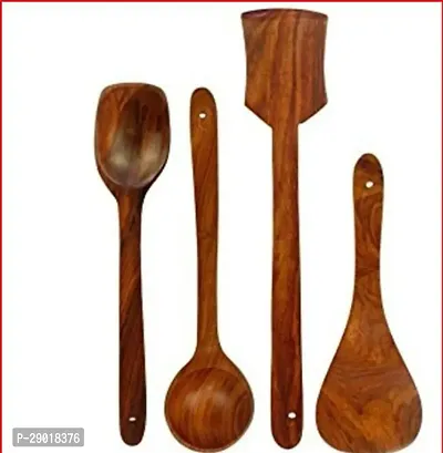Wooden Non Stick Spatulas, Ladles Mixing and Turning Handmade Wooden Serving and Cooking Spoon Kitchen Utensil Set of 4 Best Wooden Spatulas For Cooking Serving.-thumb0