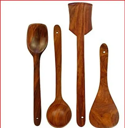 Wooden Non Stick Spatulas, Ladles Mixing and Turning Handmade Wooden Serving and Cooking Spoon Kitchen Utensil Set of 4 Best Wooden Spatulas For Cooking Serving.