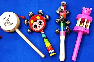 Toys Wooden Baby Rattles for 6 to 12 Months| Gift for New Born Baby Girl  Boy Infants-Set of 4 pcs -Non Toxic Multi Colors-Discover Sounds  Develops Sensory Skills-thumb1