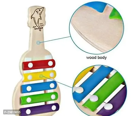 Xylophone Guitar Wooden (5 Nodes) | Kids First Musical Sound Instrument Toy | Babies Toddlers 6 Months + (Small Guitar Xylophone )-thumb2