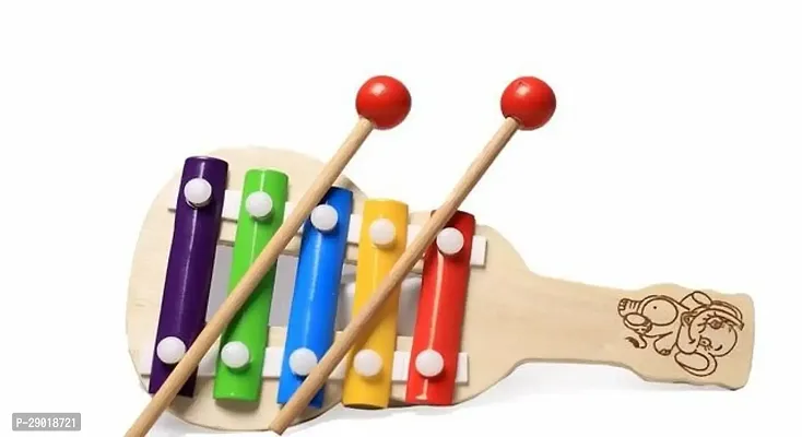 Xylophone Guitar Wooden (5 Nodes) |  And Two Stick Kids First Musical Sound Instrument Toy | Babies Toddlers 6 Months + (Small Guitar Xylophone). ( Color -Multi )