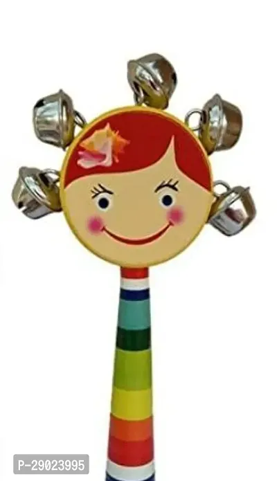 Wooden Rattles for Baby | Non - Toxic | Round Face | Colorful Gungroo Jhunjhuna | Safe For Baby |  musical instrument. Note :- Design May Vary