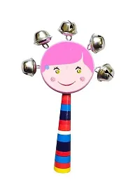 Wooden Rattles for Baby | Non - Toxic | Round Face | Colorful Gungroo Jhunjhuna | Safe For Baby |  musical instrument. Note :- Design May Vary-thumb1