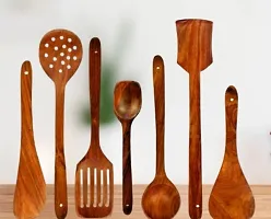 Wooden Spatula Set Made For Wood for Cooking Dosa | Roti | Chapati | wood spoon Tools | No Harmful Polish | Naturally Non-Stick  Pan Set | (7 Pieces Set ) Kitchen Tools .-thumb1