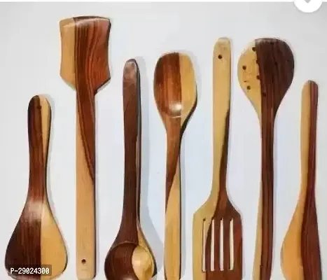 Handmade Wooden Serving and Cooking Spoon Kitchen Utensil Set of 7