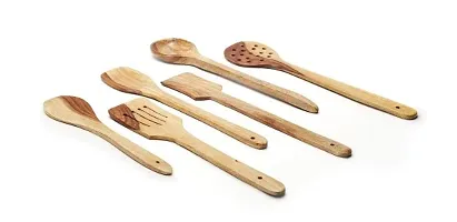 Wooden Non-Stick Spatula Set for Kitchen Cooking and Serving Tools | Cooking Spoon Kitchen Tools (Brown, Set of 6)-thumb1