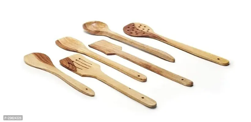 Wooden Non-Stick Spatula Set for Kitchen Cooking and Serving Tools | Cooking Spoon Kitchen Tools (Brown, Set of 6)-thumb2