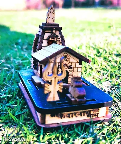 Beautiful  Mini Kedarnath Temple,Brown  for Shop and Gift use | Table | Car | Office | Mandir | Decor | Double Side Tape Free | Hand Craft Wooden Temple-thumb3