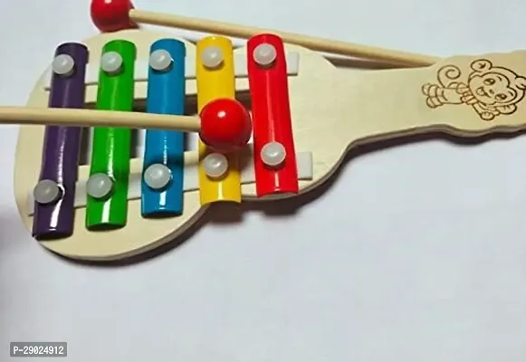 Handmade Wooden Xylophone For Kids Musical Toy With 5 Notes and 2 Wooden Sticks  Multicolor.-thumb0